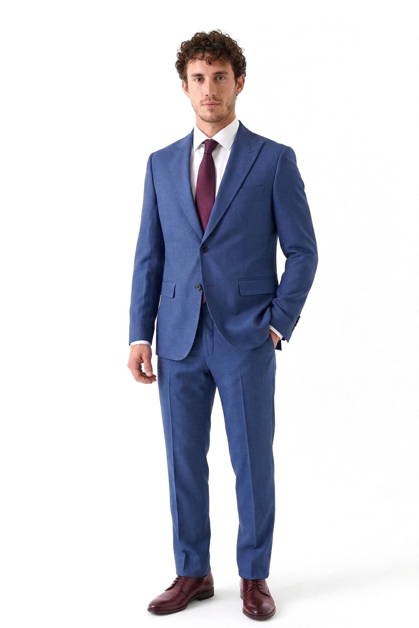 BLUE TEXTURED TWO-PIECE SUIT