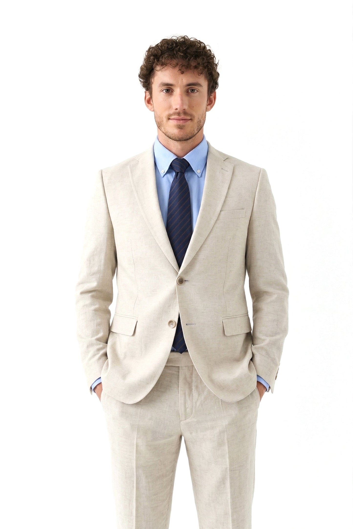 BEIGE TEXTURED TWO-PIECE SUIT