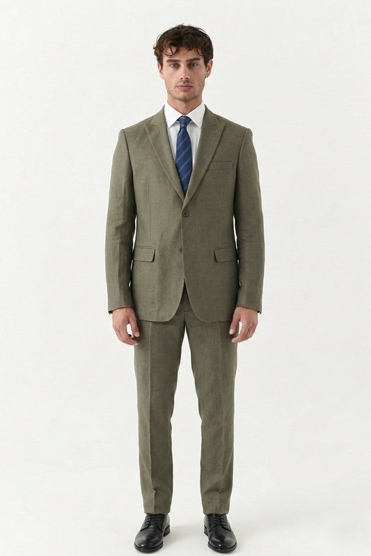 Olive green linen Suit