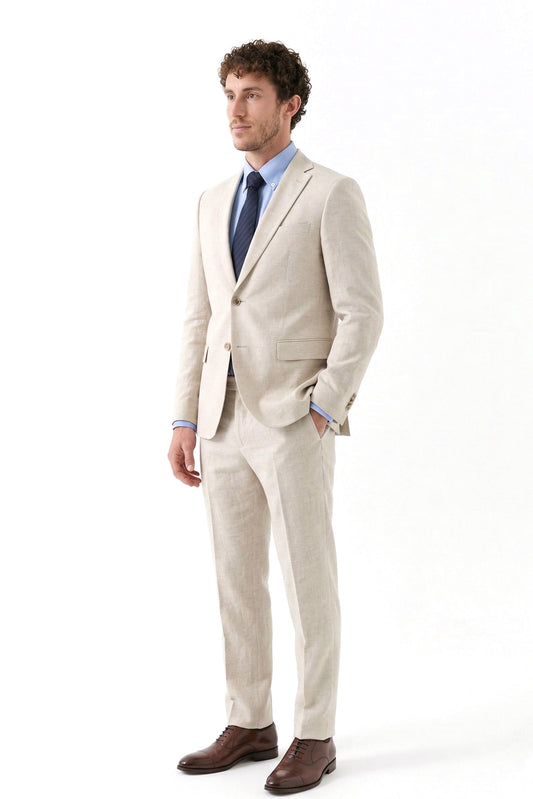 BEIGE TEXTURED TWO-PIECE SUIT