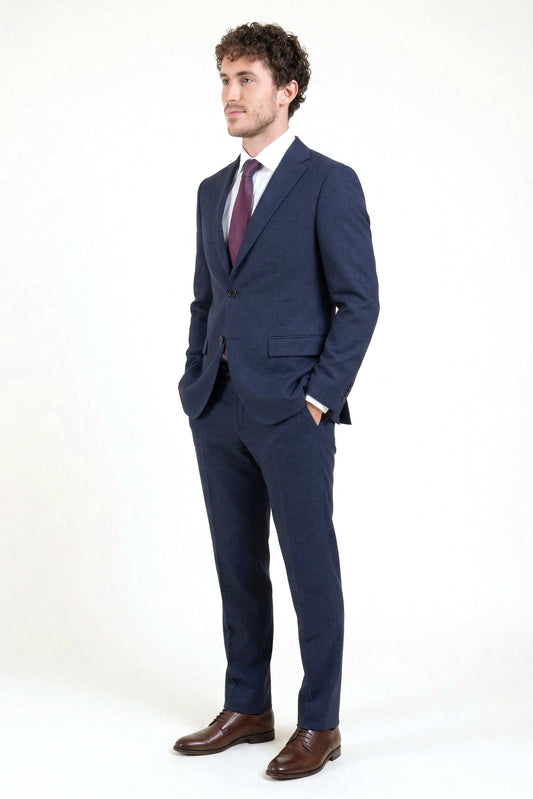 NAVY BLUE TEXTURED TWO-PIECE SUIT