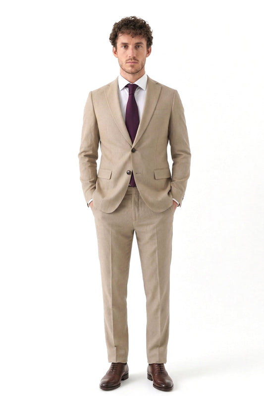 LIGHT BROWN TEXTURED TWO-PIECE SUIT