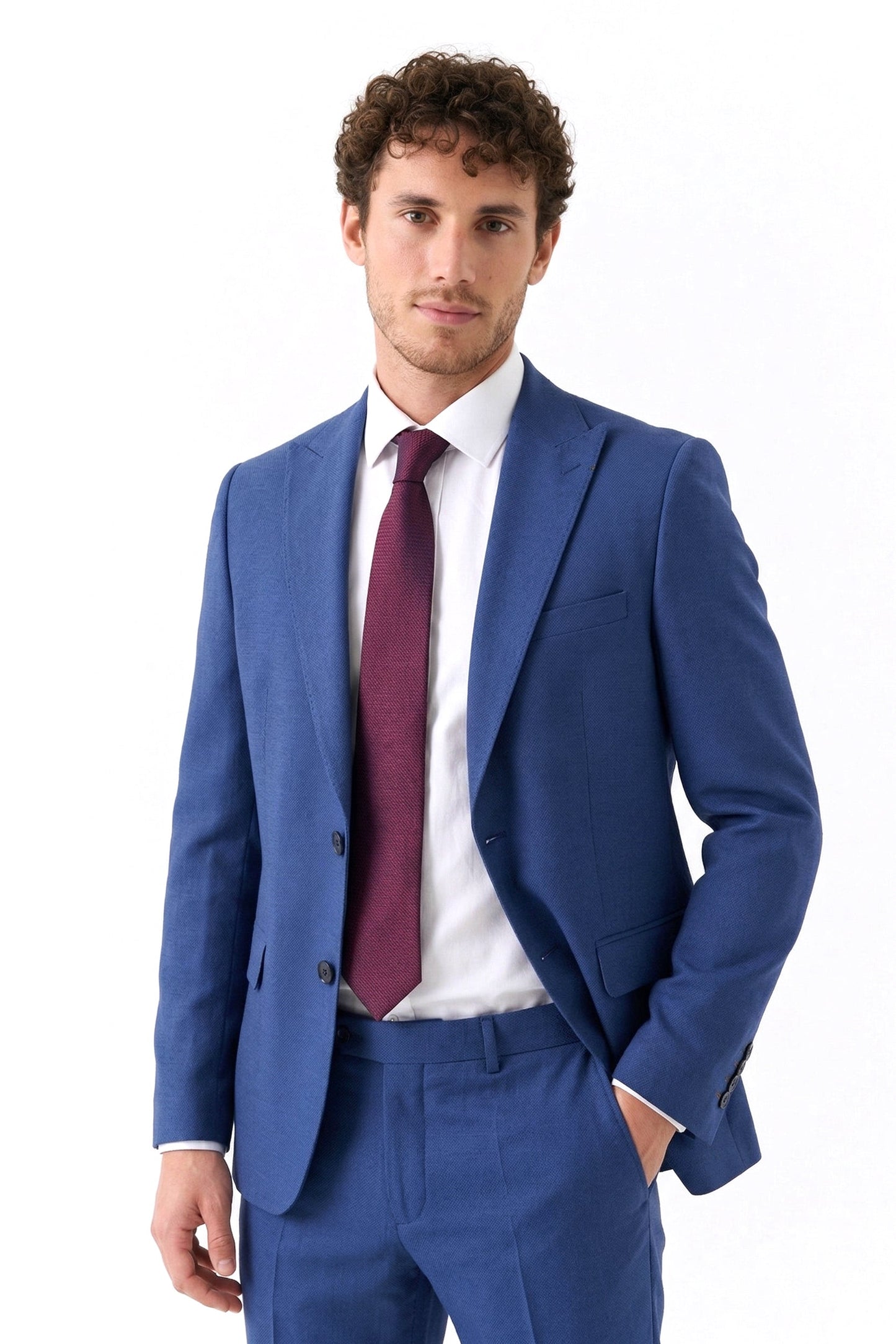 BLUE TEXTURED TWO-PIECE SUIT