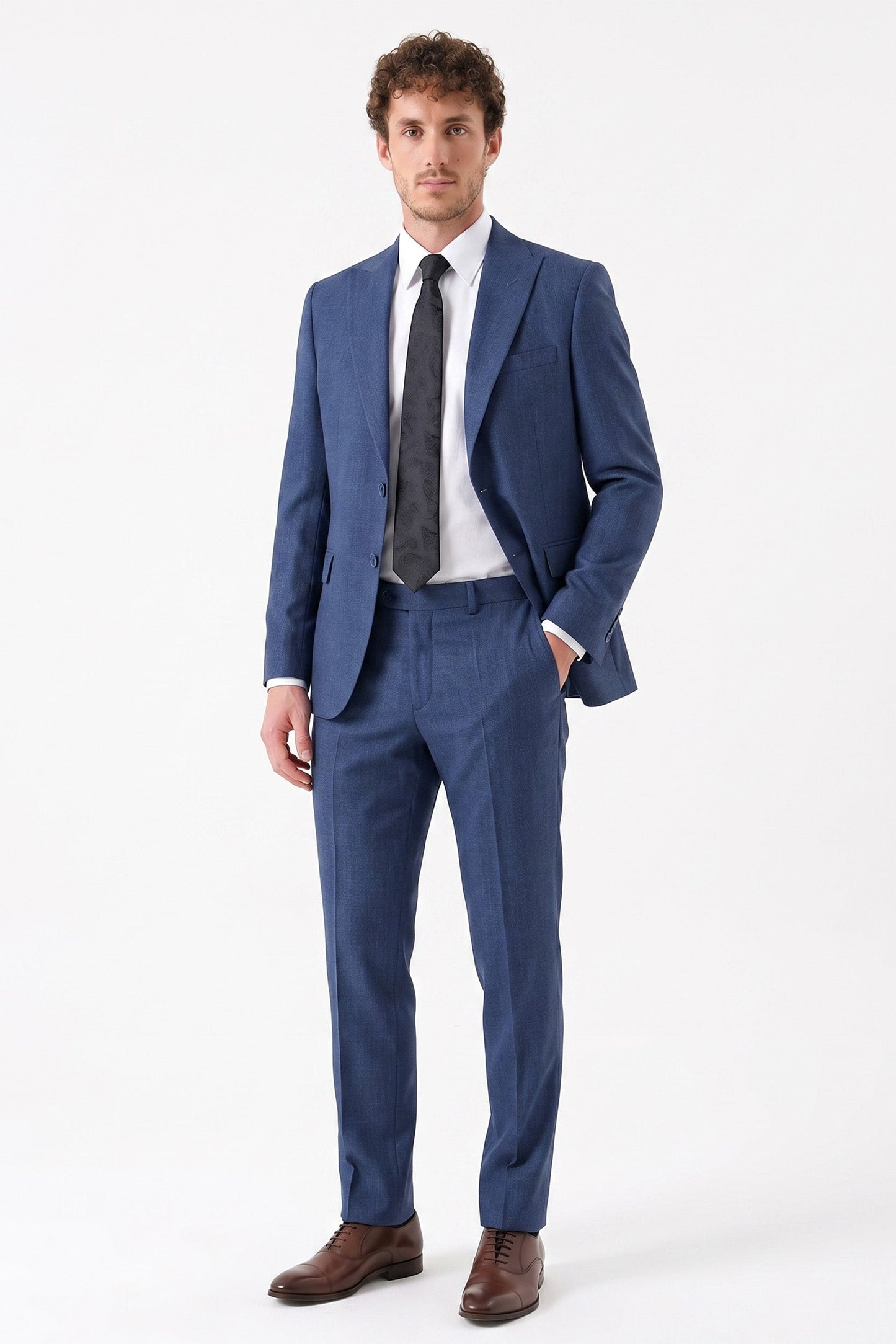 BLUE TEXTURED TWO-PIECE SUIT