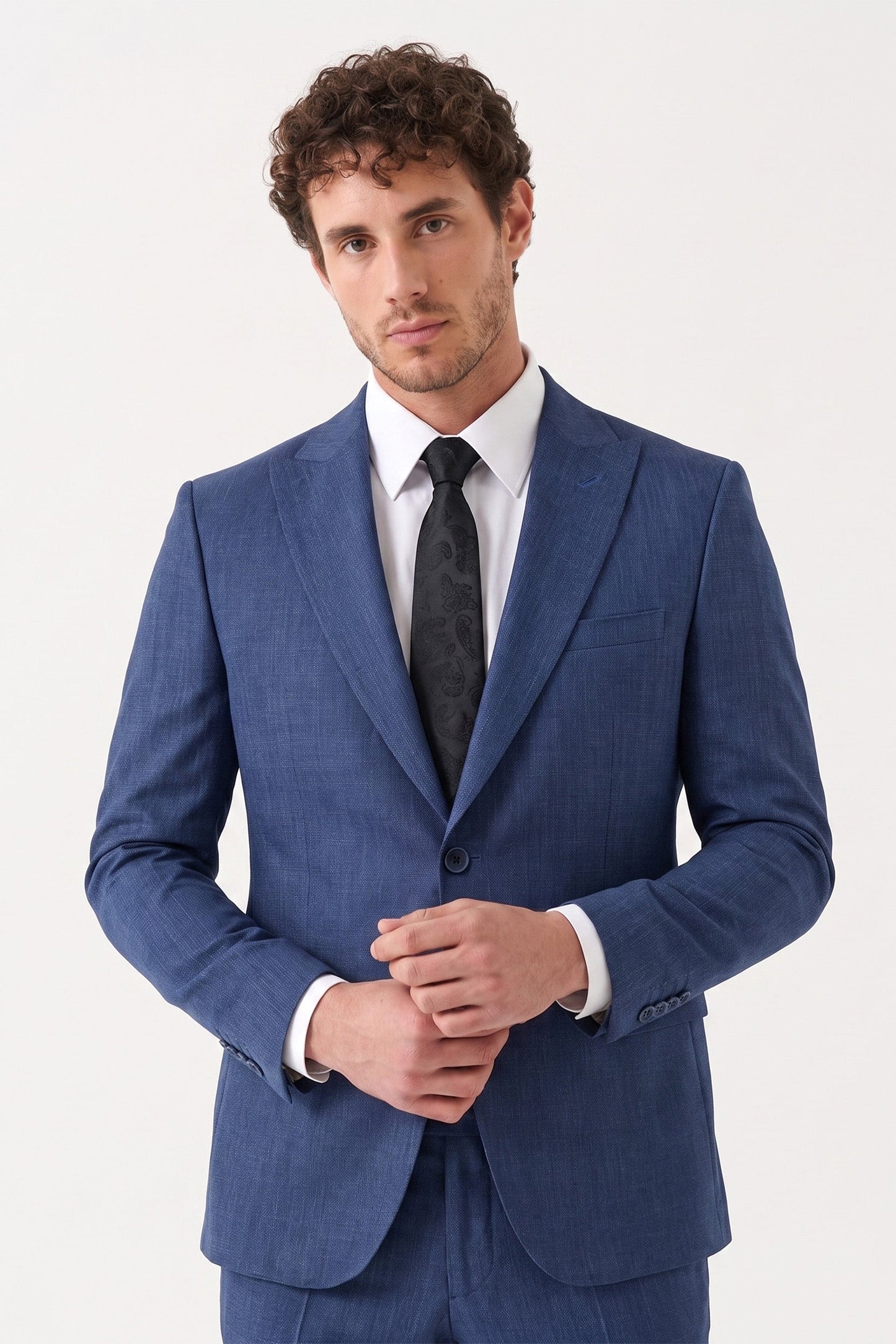 BLUE TEXTURED TWO-PIECE SUIT